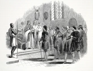 Edoardo I che presenta ai Capi Gallesi un Principe nato tra loro, al Castello di Rhuddlan