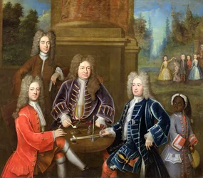 Elihu Yale il secondo Duca di Devonshire, Lord James Cavendish, Mr Tunstal e un paggio, c.1708