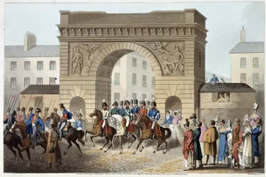 Inglesi e alleati entrati a Parigi in "Historical, military and naval anecdotes and incidents that arrived at the arms of Great Britain and their allies, ending in Waterloo" di Edward Orme. Ill. di Fry, Sutherland, Clark, Dubourg, W.Heart, JA, Atkinso