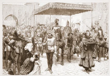 Ingresso di Papa Giovanni a Costanza, illustrazione da La storia del protestantesimo di James Aitken Wylie (1808-1890), pub. 1878