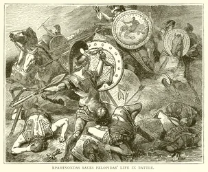 Epaminonda salva la vita di Pelopida in battaglia