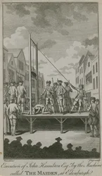 Esecuzione di John Hamilton Esq da parte della macchina chiamata La Fanciulla (incisione)