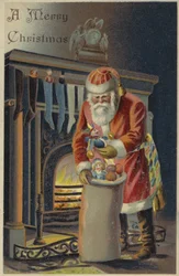 Babbo Natale che riempie le calze dei bambini