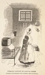 Detenuta in abito di tela (sotto punizione per aver strappato i suoi vestiti), illustrazione da Le Prigioni Criminali di Londra e Scene dalla Vita Carceraria di Henry Mayhew e John Binny, pub. 1862
