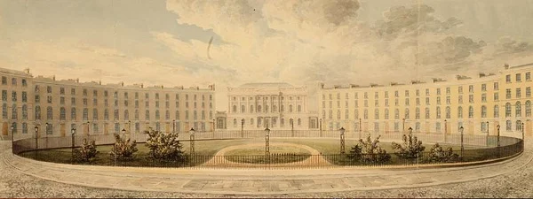 Finsbury Circus guardando a nord verso la London Institution, c.1820