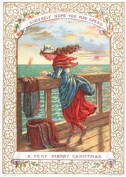 Pescatrice che guarda il mare, cartolina di Natale