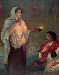 Florence Nightingale con una lampada a olio