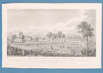Partita di calcio sul prato del villaggio a Wrenbury, Inghilterra