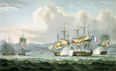 Azione della fregata a Vizagapatam Roads, India, 18 settembre 1804, inciso da T. Sutherland per The Naval Chronology of Great Britain di J. Ralfe, pubblicato nel 1820