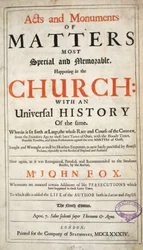 Frontespizio, da Atti e Monumenti di John Foxe, nona edizione, pub. 1684