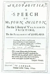 Frontespizio di Areopagitica, un discorso di John Milton pubblicato nel 1644