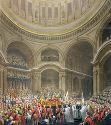 Funerale di Arthur Wellesley (1769-1852) Duca di Wellington nella Cattedrale di St. Paul, inciso da J. Thomson e E.J. Parris, 1852