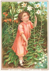 Ragazza che annusa gigli nel giardino