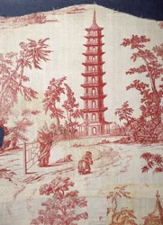 Scena di giardino con un design di pagoda di William Chambers (1723-96) (stampa su lino e cotone)