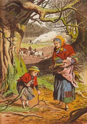 Raccolta di legna da ardere (litografia a colori)