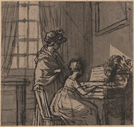 Ragazza al clavicordo, c.1800 (penna e lavaggio su carta)