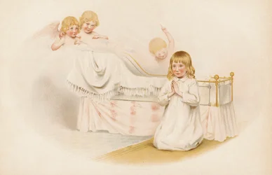 Ragazza che prega accanto al suo letto