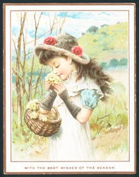 Ragazza che annusa fiori dal cesto
