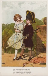 Ragazza con un ragazzo vestito da soldato