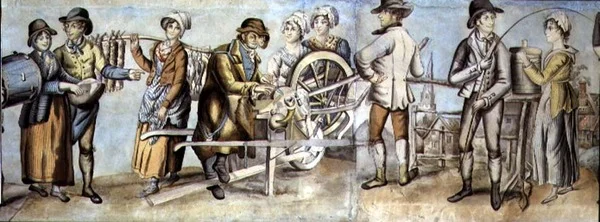 Andare alla fiera, (dettaglio) di un arrotino e commercianti, c.1815