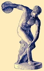 Atleta greco che lancia il disco, illustrazione da Cassells Illustrated Universal History di Edward Ollier, 1890 (immagine digitalmente migliorata)