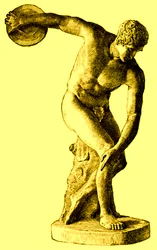 Atleta greco che lancia il disco, illustrazione da Cassells Illustrated Universal History di Edward Ollier, 1890
