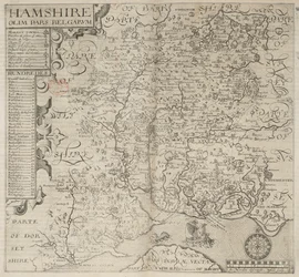 Hamshire, olim pars Belgarum. J. Norden descripsit. W. Hole sculp., da 