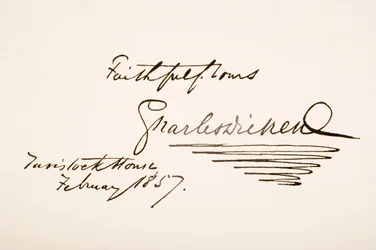 Scrittura e firma di Charles Dickens, 1857
