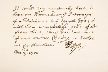 Scrittura e firma di Samuel Pepys, 1700