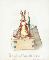 Lepre con bagaglio e ombrello, Cartolina di Natale