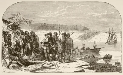 Henry Hudson offre liquore agli indiani nel 1609