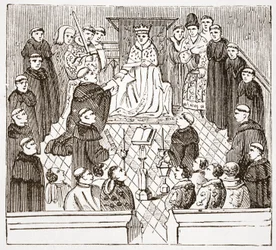 Enrico V e il suo parlamento (dal manoscritto Harleian al British Museum), illustrazione da La storia del protestantesimo di James Aitken Wylie (1808-1890), pub. 1878