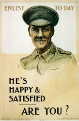 È felice e soddisfatto - E tu?, manifesto di reclutamento britannico della Prima Guerra Mondiale, 1914-18
