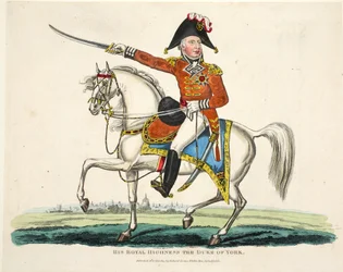 Sua Altezza Reale, Il Duca di York, pub. da Richard Evans, inciso da Romney, illustrazione da An Historical Account of the Battle of Waterloo di William Mudford, 1816