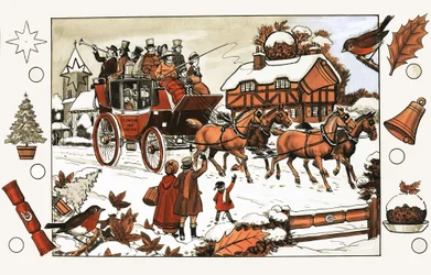 Cavallo e carrozza nella neve. Puzzle di oggetti nascosti