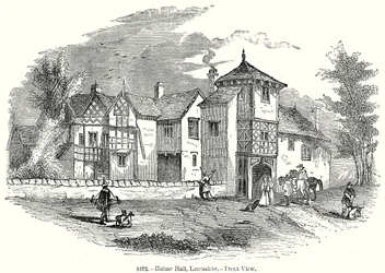 Hulme Hall, Laneashire. - Vista frontale (incisione)