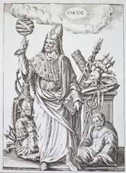 Figura ideale di Ermete Trismegisto, copia di illustrazione da De Divinatione et Magicis Praestigiis di Jean-Jacques Boissard, 1605, pubblicato fine XIX secolo