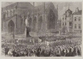 Inaugurazione della Statua Commemorativa al Sig. Herbert Ingram, MP, nella Piazza del Mercato, Boston (incisione)
