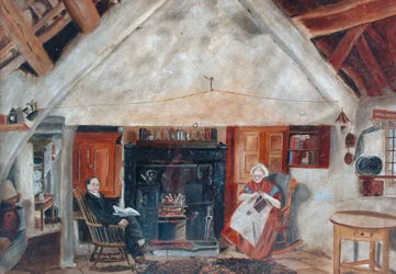 Interno del cottage Cruck, forse Shipley Glen