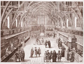 Interno della vecchia Westminster Hall, da una stampa pubblicata nel 1797