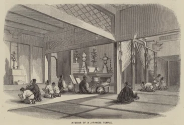 Interno di un tempio giapponese (incisione)