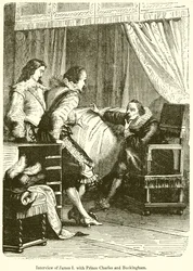 Incontro di Giacomo I con il principe Carlo e Buckingham