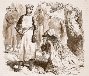 Isacco di Cipro che implora la liberazione di sua figlia, illustrazione da Cassells Illustrated History of England