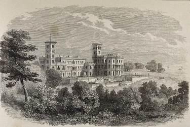Isola di Wight. Osborne House, la residenza estiva della Regina Vittoria. Illustrazione del 1880