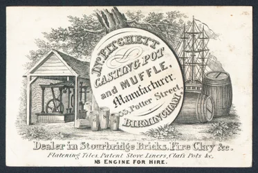J N Fitchett, produttore di pentole e muffole, biglietto commerciale