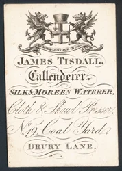 James Tisdall, Callenderer, seta e moreen waterer, biglietto da visita