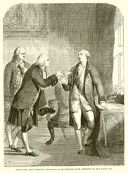 John Adams, primo ambasciatore americano alla corte inglese, presentato a re Giorgio III