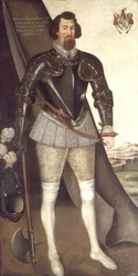 John Nedham in armatura con un