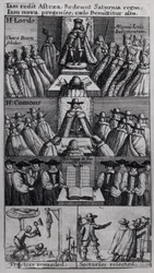 Re Carlo II (1630-85) con le Case del Parlamento, 1660