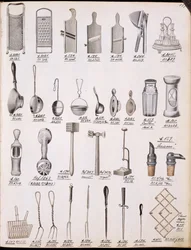 Utensili da cucina, da un catalogo commerciale di beni domestici e accessori, c.1890-1910
